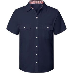 SANGTREE Men’s Short Sleeve Button Down Shirt – 100% Cotton – 4XL